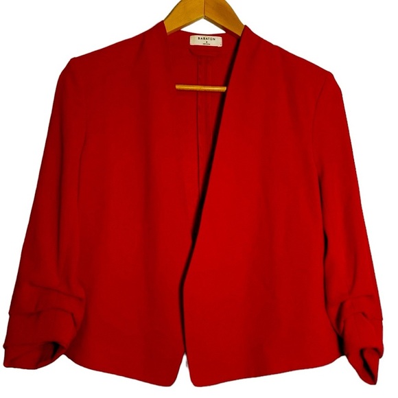Babaton Power Waist Blazer Womens 2 Red Open Front Aritzia Slim Fit Crepe Jacket - Picture 1 of 13